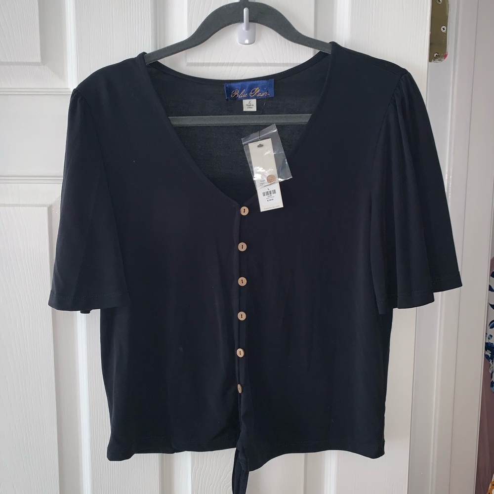 Black button up tie waist shirt NWT